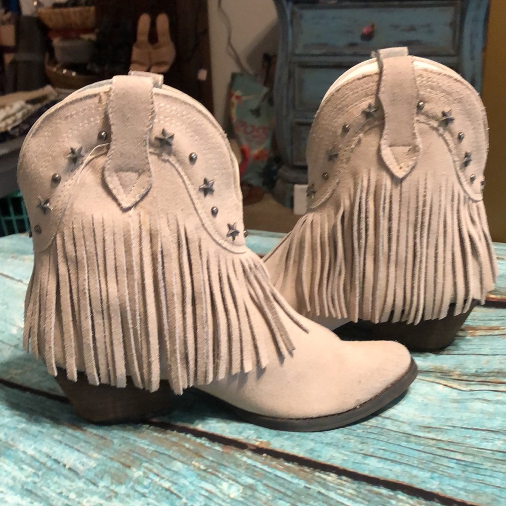 Very Volatile Genuine Suede Fringe Boho Booties - Picture 5 of 14